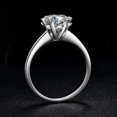 Ladies Silver Engagement Ring Moissanite stone in Snowflake Prong Setting